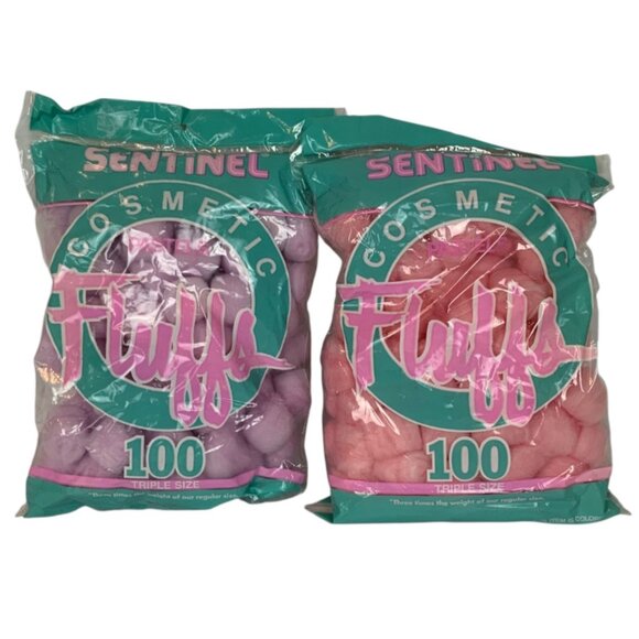 Vintage Sentinel Pastel Cosmetic Fluffs Cotton Balls Purple Pink 100 Count Each - Picture 1 of 2
